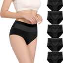 HAVVIS Women's Briefs Underwear Cotton High Waist Tummy Control Panties Rose Jacquard Ladies Panty Multipack (Medium, Brief 06 - 5 Pack - Black)
