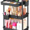 Makeup Cart Organizer with Drawers, Floor Skincare Organizers Vanity Storage Organizer, Rolling Makeup Bathroom Storage Cart Cosmetics Display Cases for Skin Care Perfume Nail Polish, Black (3 Tier)