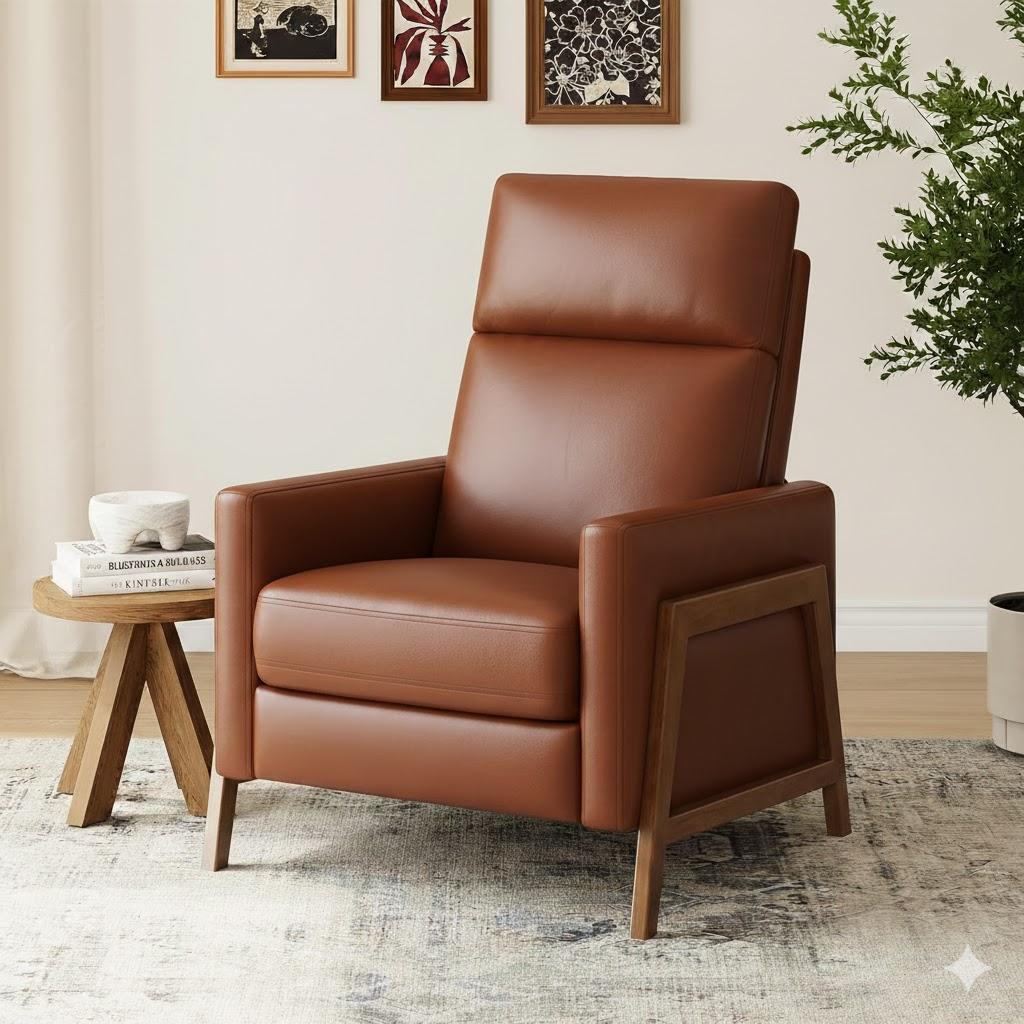 COLAMY Push Back Recliner Chair, Upholstered Leather Recliner with Footrest 118-150 Degree Adjustable, Comfy Modern Wingback Recliner for Living Room, Bedroom, Small Spaces, Cocoa (Set of 1)