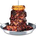 BBQ Vertical Skewer Al Pastor for Grill-Vertical Spit with 13" Base Pan for Tacos Al Pastor, Vertical Rotisserie Shawarma-Grilling Accessory with 3 Spikes (8",10" and 12")