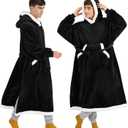 Bedsure Wearable Blanket Hoodie, Long Hooded Blanket Sweatshirt as Christmas Birthday Gifts for Men, Cozy Sherpa Hoodie for Adult, Oversize, Black