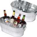 Galvanized Tub Beverage Tubs, 2pcs Metal Ice Buckets for Cocktail Bar 3 Gallon Wine Beer Drink Buckets with Handles Large Tub Cooler Mimosa Bar Supplies Ice Bucket for Parties 15x9x6inch(Galvanized)