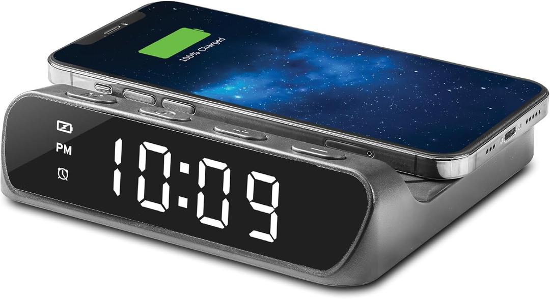 Timex Alarm Clock with Wireless Charger for iPhone, Android, and AirPods - Black (TW14B)