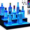 Boss Premium BarUSA LED Lighted Bar Shelf Display Liquor Bottle Alcohol Whiskey Shelves Rack Stand Tray Units for Home Bar Living Room Accessories and Decor - Designed in USA (3-Step, 16 Inch)