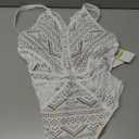 BECCA Color Play One Piece Swimsuit, Plunge Neck, Crochet, Bathing Suits for Women (Medium, White Tan)
