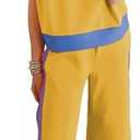 SHEWIN Women's 2 Piece Lounge Sets Casual Short Sleeve Pullover Tops Matching Wide Leg Pants Tracksuit Set XXL
