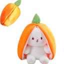 2PCS Plush Toy Pillow, Reversible Carrot Strawberry Bunny Plush with Zipper, Easter Bunny Stuffed Animal Cute Rabbit Plushie Birthday Gift for Boys Girls Kids (1pcs 7" Carrot)