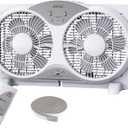 shinic Window Fan with Reversible Airflow Quiet, Twin 9" Blades, Full Remote Control, 3 Functions-3 Speeds, Bathroom Kitchen Window Exhaust Fan, Width Adjustable (From 23.8" to 37") ETL Certified