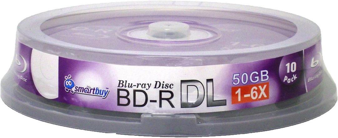 Smart Buy 10 Pack Bd-r Dl 50gb 6X Blu-ray Double Layer Recordable Disc Blank Logo Data Video Media 10-Discs Spindle