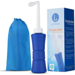 XL laphang Portable Bidet 500ml Blue Peri Bottle with Waterproof Pouch and Cap PP + TPR, Leak Proof & Scratch Resistant Perineal Bottle for Postpartum Hemorrhoids Healing, Maternity Kit Essentials