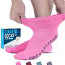 Doctor's Select Diabetic Ankle Socks with Grippers for Men and Women - 4 Pair 1/4 Length Neuropathy Socks for Women (Large)