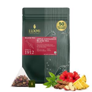 Luxmi Estates Apple Cinnamon Black Tea 50 Tea Bags (100g/3.52oz) Pack | USDA Certified Premium Black Tea | 50 Biodegradable Tea Bags (EXP 08/31/27)