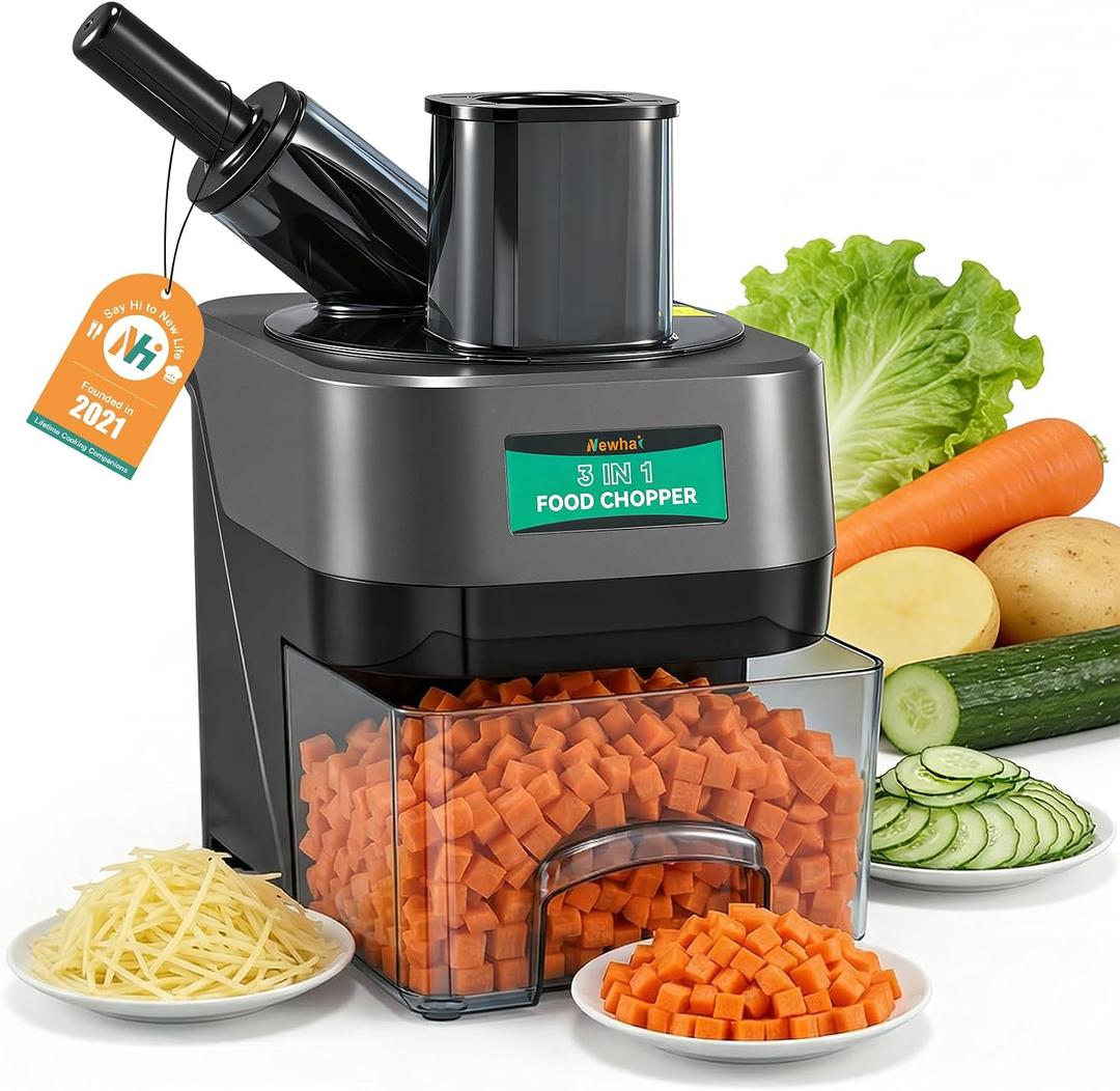 Newhai 3 in 1 Electric Vegetable Dicer Slicer Shredder Multifunctional Vegetable Chopper Automatic Veggie & Fruit Cutter Machine for Commercial & Home Use, 110V, 100W