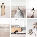 Beach Prints Wall Art Ocean Pictures Home Decor Set of 6 Retro Coastal Posters Tropical Palm Tree Van Surfboard Sandy Boardwalk Photos Unframed 8x10 inch (Vintage Coastline)