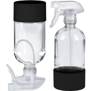 2 Pack 360 Glass Spray Bottles with Silicone Sleeve, 16 oz Empty Refillable Containers with Adjustable Spray Nozzles, Spray Bottles for Hair, Cleaning Solutions and Plants Black