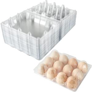Plastic Egg Cartons Bulk, 48 Packs Empty Clear Plastic Egg Carton Holds Up to 12 Eggs, Reusable Chicken Egg Tray Holders for Family Pasture Chicken Farm, Business Market Display