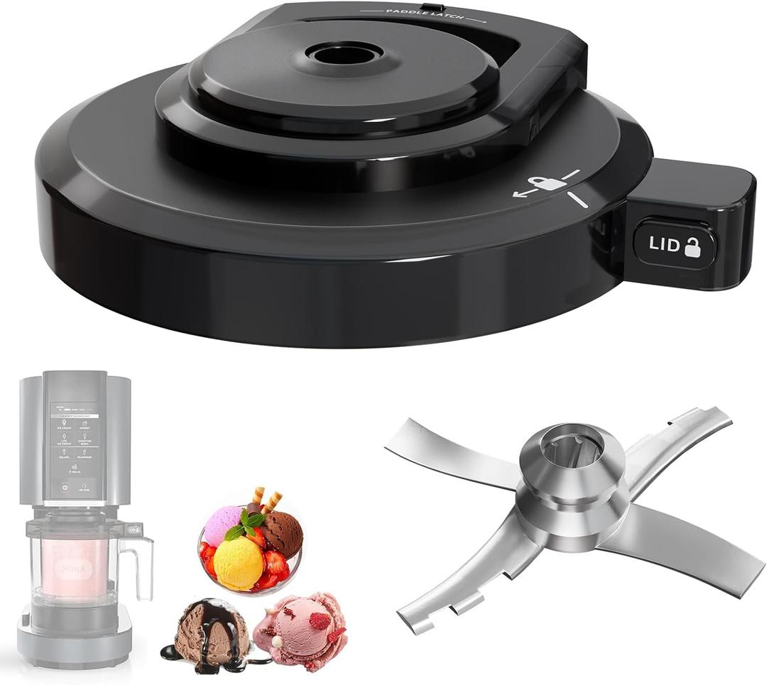 Outer Bowl Lid with Paddle for Ninja NC301 Ice Cream Maker, Reusable Creami Lid Replacement with Blade, Creami Replacement Parts Compatible with NC299AMZ/NC301/NC300/NC201/NC101 Series