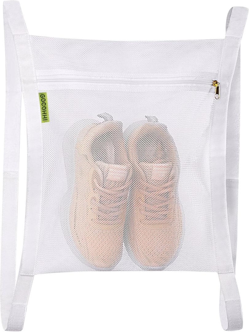 Sneaker Wash & Dry Net Bag for Dryer,15.7x13.8 Inch Large HoneyComber Mesh Bags with Zipper and Strap for Shoes, Clothing, Laundry Reused Bag Tool (Large) (white) (1pcs)