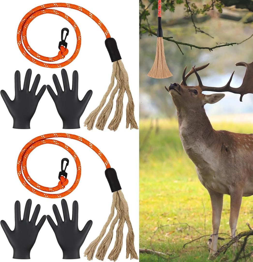 SATINIOR 3 Feet Scent Rope for Deer Hunting Include Mock Scrape System Hemp Drag Rag with Reflective Rope Rotating Clamp and Gloves Hangs Anywhere for Hunting Accessories Hunter Gifts