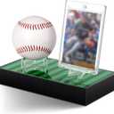 Acrylic Baseball and Card Display Case, Base Ball Holder, Green Lawn Base and Transparent Viewing Display Case Ball Protector for Memorabilia Showcase Autograph Gift