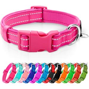 azuza Reflective Dog Collar,Soft Neoprene Padded Pet Collar with ID Tag Ring,Adjustable for Large Dogs,Hot Pink,L (Large (Pack of 1))