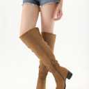 Shoe'N Tale Women's Over The Knee Thigh High Boots Chunky Block Heel Pointed Toe Slouchy Side Zipper Fall Weather Winter Boots (Brown)