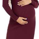 WANTROY Maternity Dress Long Sleeve V Neck Knit Stretchable Sweater Dresses Pregnancy Clothes for Photoshoot Baby Shower (Medium, Wine Red)