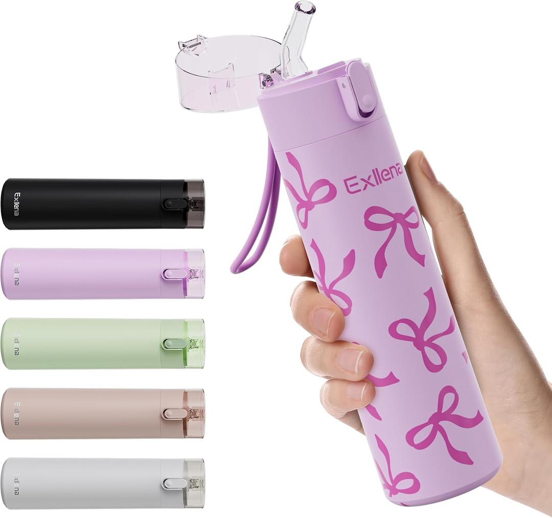 9oz Small Water Bottles with Straw, Mini Water Bottle with One-Hand Open Design, Leak-Proof Locking Lid for Hot&Cold Drinks, Small Travel Water Bottle - 100% Leakproof for School, Travel...(Bow)