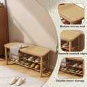 Bamboo Shoe Rack Bench with Rattan Seat, 3-Tier Shoe Storage Bench, Entryway Bench for Hallway,Nature-39.4 inches