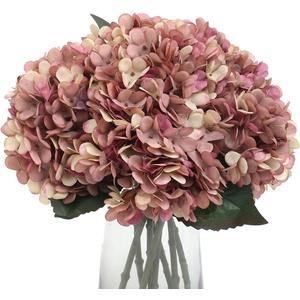 5Pcs Artificial Fake Flowers Plants Silk Hydrangea 1 Flower Head Arrangements Wedding Bouquets Decorations Plastic Floral Table Centerpieces Home Kitchen Garden (Dusty Pink)