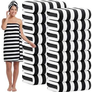 SmoothNovelty 16 Pack Microfiber Bath Towels Bulk,Black,Stripe