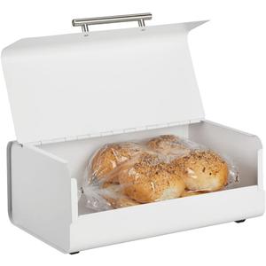 mDesign Metal Bread Box Bin with Hinged Lid - for Kitchen Countertop, Island and Pantry - Large Capacity Storage, Vintage-Inspired Design - Multi-Purpose Storage Container for Home - Matte White