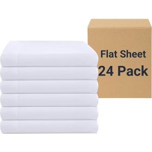 ZPECC White Bulk Flat Sheets Only King Size 24 Pack, Easy Sort Top Bed Sheet by Color-Coded Hem Threads, Soft Durable Brushed Microfiber Fabric Hotel Airb&bs Essentials for Hosts, 105"x102"