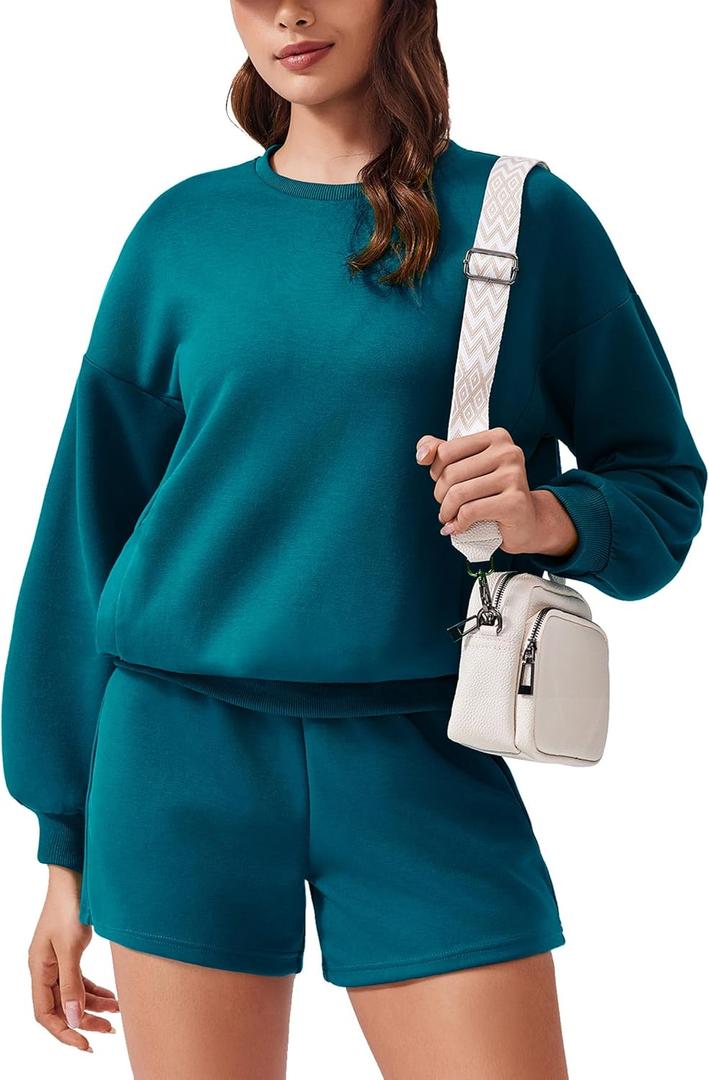 PINSPARK Two Piece Sets for Women 2024 Fall Outfits Sweatsuit Sweat Short Sets Casual Matching Set Travel Tracksuit, XL