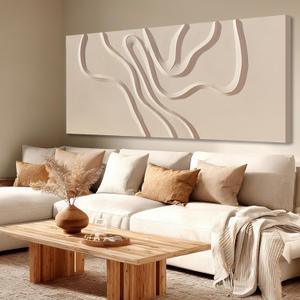 Hue7Art Neutral Tone Abstract Hand Painting Canvas Wall Art with Sculptural Organic Lines Modern Minimalist Artwork for Living Room Bedroom Office Wall Decoration 29x58 Inch
