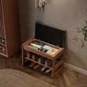AQIMUELE Shoe Rack Bench,2 Tiers Shoe Bench with Storage with Flip-Top,Wood Shoe Rack for Entryway,HallwayGreen Upholstered Seat,11.8" D x 23.62" W x 15.7" H