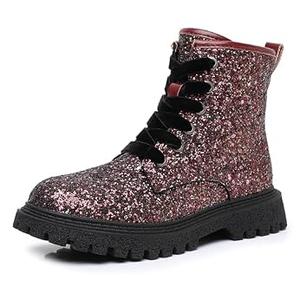 Blikcon Girls Glitter Combat Boots with Side Zipper Girls Fall Ankle Boots Sizes 9 Toddler to 4 Big Kid (Toddler/ Little Kid/ Big Kid)