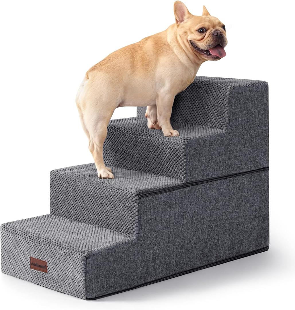 Aodisman Dog Stairs for Bed 18.5" H, 4Step Dog Steps for Small Dogs and Cats, Indoor NonSlip Balanced Pet Stairs are Suitable for Puppy, Older Cat,Gery