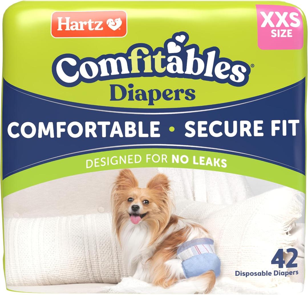 New! Hartz Comfitables Disposable Dog Diapers, Size XXS 42 count, Comfortable & Secure Fit, Easy to Put On, Super Absorbent Male and Female Diaper (Extra Extra Small, Value Pack)