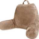 Sasttie Reading Pillow, Velvet Back Pillow for Bed Sitting Up, Adult Back-Rest Support Cushion with Arms for Sit Up on Couch, Sofa, and Floor, Dorm Essentials, Reading Accessories, Light Brown (Standard (18-Inch))