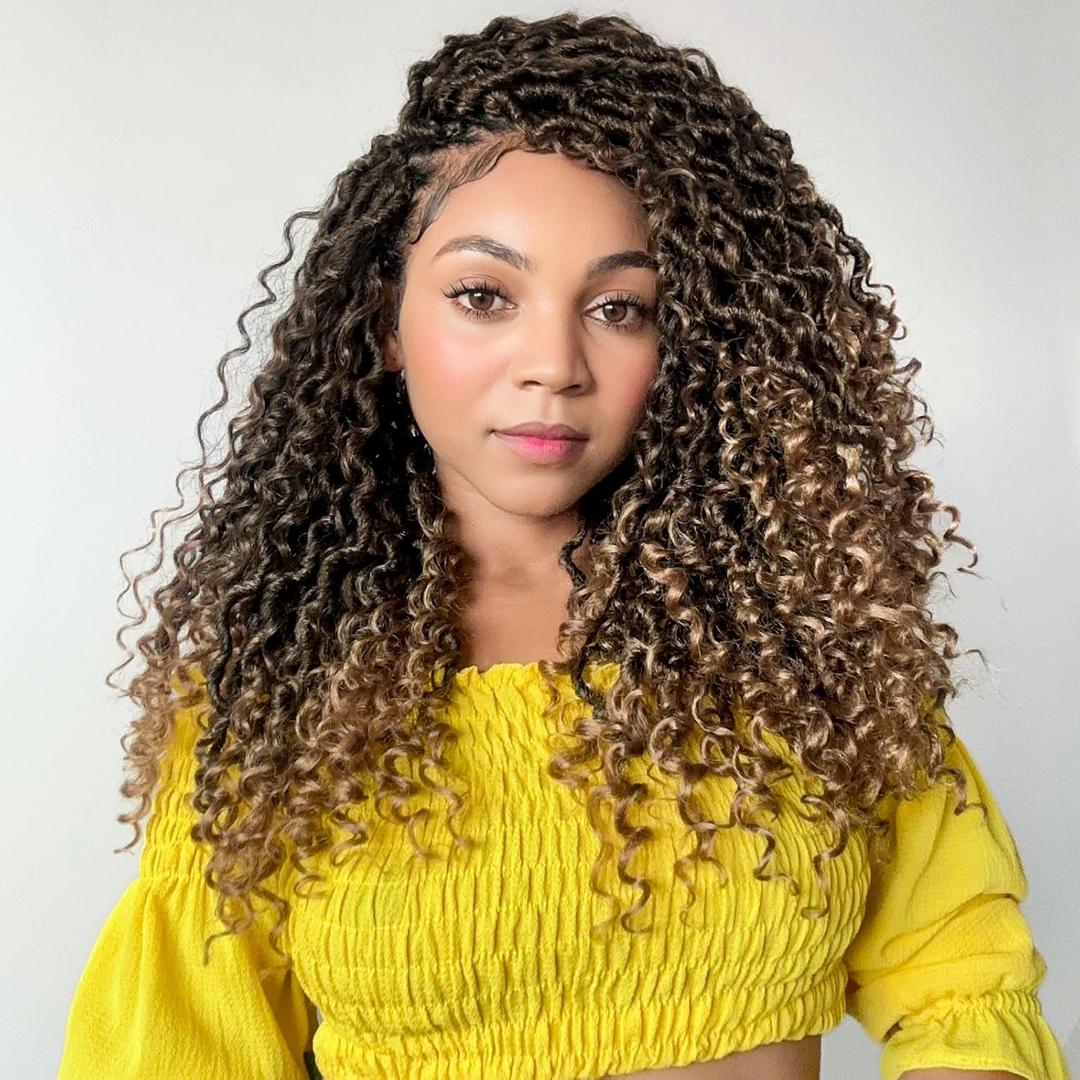 Fulcrum Goddess Locs Crochet Hair 16 Inch, 8 Packs New Faux Locs Crochet Hair for Black Women, Crochet locs with Curly Ends (16Inch (Pack of 8), T27#)