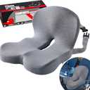Seat Cushion for Truck Driver, Memory Foam Truck Seat Cushion with Adjustable Strap  Ergonomic Back Support & Sciatica Relief for Long Drives, Semi Truck Accessories, Light Gray