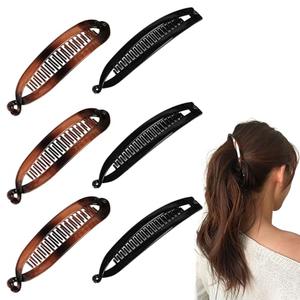 6 Pcs Banana Clip, 6.1 Inch Large Banana Clips for Women, Firmly Fixed, Suitable for Thick and Thin Hair, Suitable for Women Girls (Black + Amber)