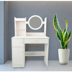 Vanity Desk with Mirror And Lights Multifunction Modern Lighted Mirror Makeup Vanity Table with 2 Drawers for Bedroom