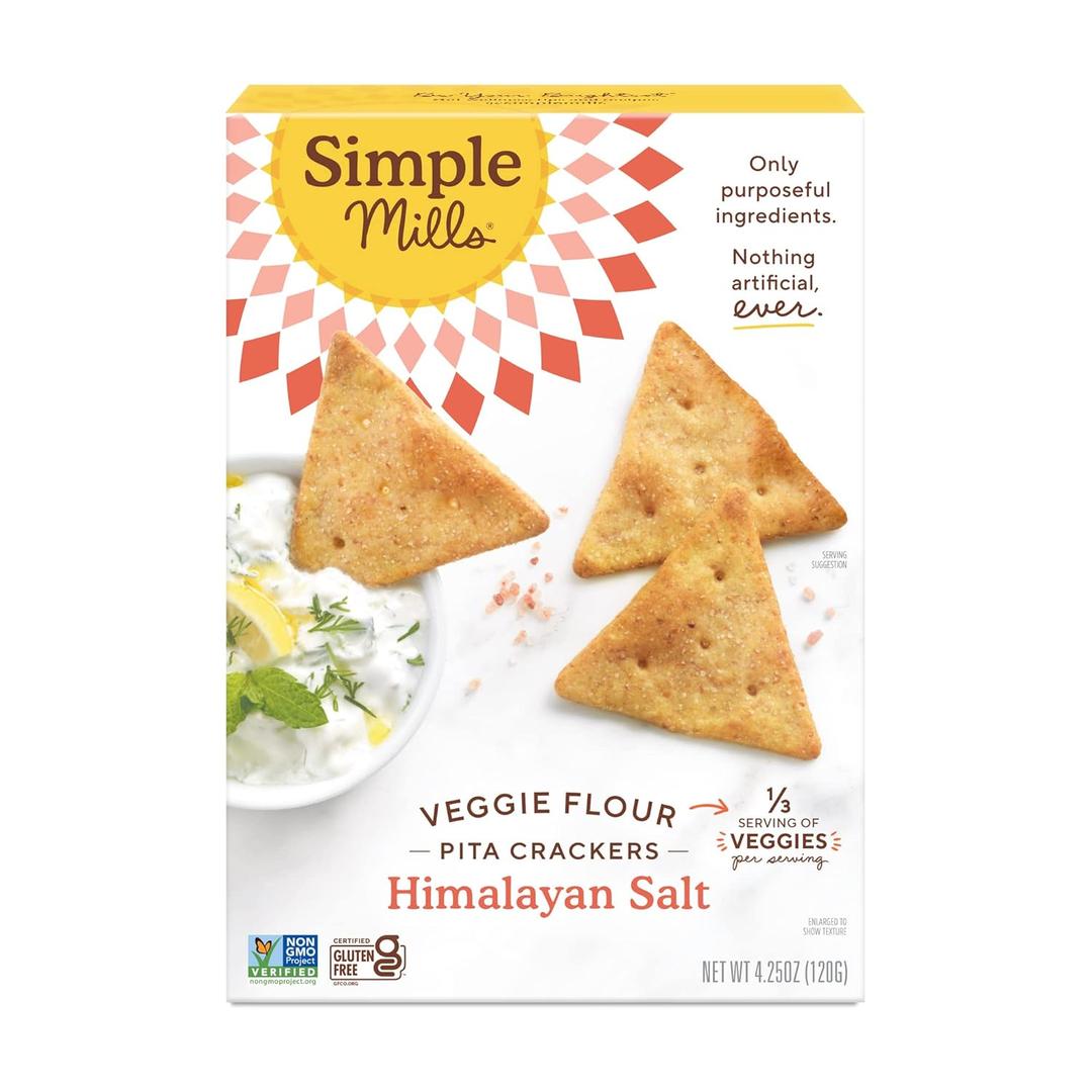 Simple Mills Veggie Pita Crackers, Himalayan Salt - Gluten Free, Vegan, Healthy Snacks, Paleo Friendly, 4.25 Ounce (Pack of 6) BBD: 07-21-26