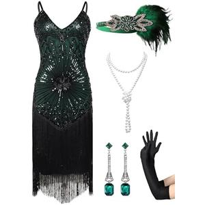 RRYIO Women's Flapper Dresses 1920s,Great Gatsby Dresses Sequin Fringe Cocktail Dress Roaring 20s Dress for Harlem, Medium