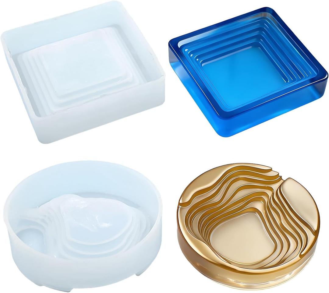 Ashtray Molds for Epoxy Resin, 2pcs Square & Round Terraced Ashtray Resin Molds for Jewelry Storage Box Handmade Crafts Home Decoration