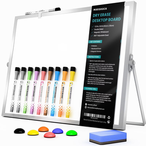 Marsrock Dry Erase White Board with Stand,Double-Sided Whiteboard 16"x12", 10 Markers,6 Magnets, 1 Eraser,Portable Desktop Whiteboard for Planning,Colorful Weekly Schedule Board for School for Home