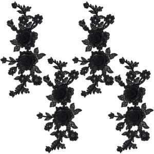 4 Pcs Black Embroidered Floral Appliques Embroidered on Patch Rose Sew on Patches for Jeans Sweater Hats Shoes Bags DIY Sewing Crafts