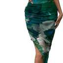GORGLITTER Women's Mesh Ruched Bodycon Birthday Midi Dress Tie Dye Asymmetrical Party Going Out Wedding Guest Dresses Small